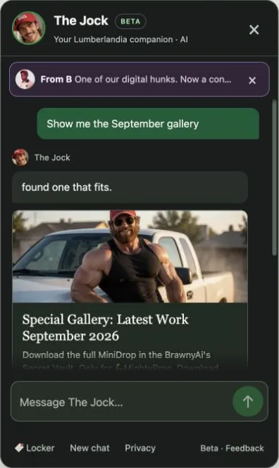 The Jock finds the September gallery in BrawnyAi's beta chat