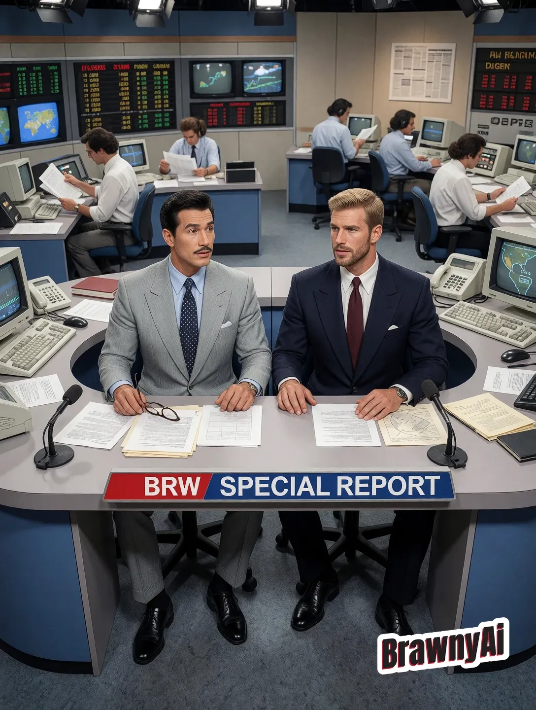 2026-08-12 - The Brawny Broadcast: Retro-Futurist Newsroom Anchors and Pine Grove Archetypes in Hyper-Real Digital Art - 20 artworks